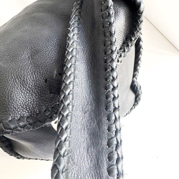 Vintage Black Leather Whipstitch Detail Slouchy Hobo Bag - Picture 7 of 12